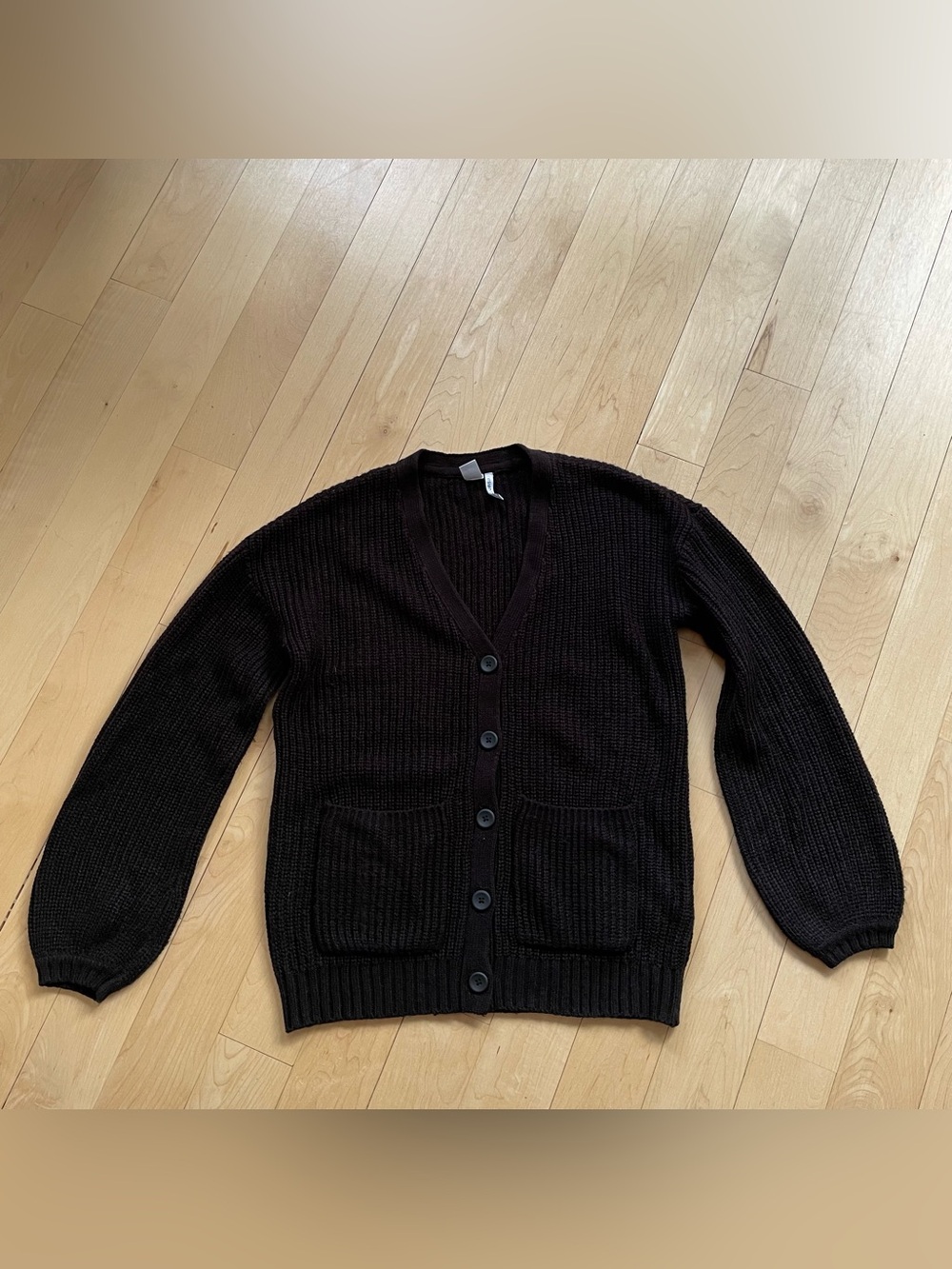 Simons Black Button-Up V-Neck Cardigan Sweater